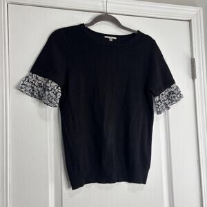 Vila Milano Black Short Sleeve Sweater with Chiffon Trim Size Medium